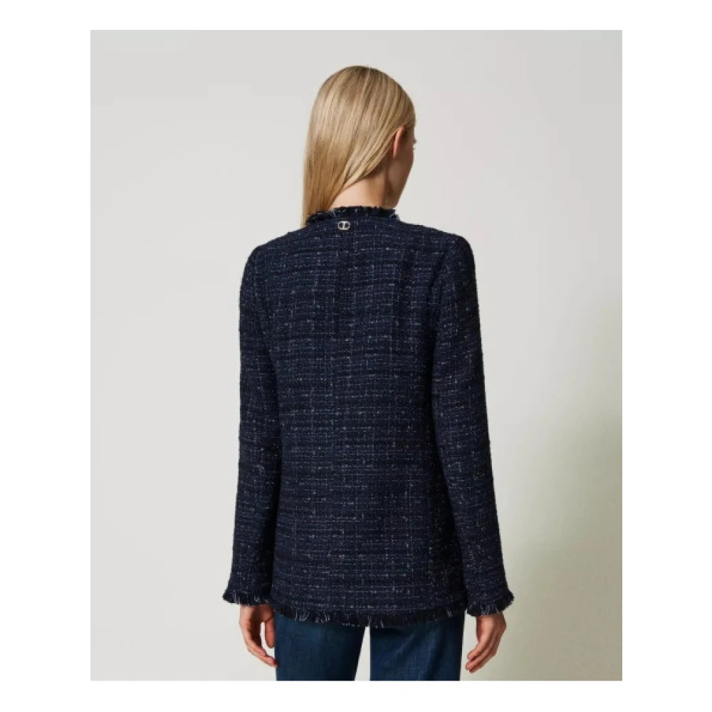 Twinset Gevlochten Stofjas met Franje Afwerking Blue Dames