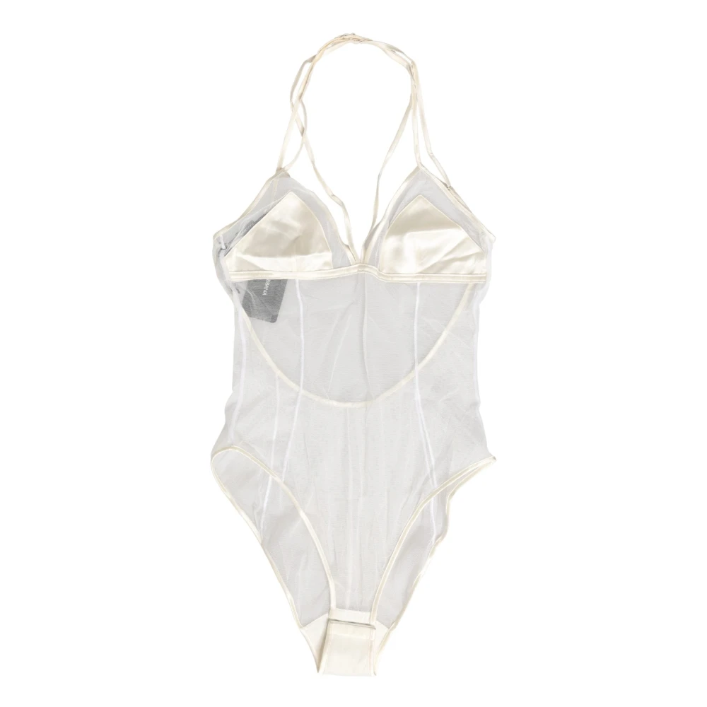 Dolce & Gabbana Women's White Full-Body, S, Sheer Nylon Halterneck Bodysuit