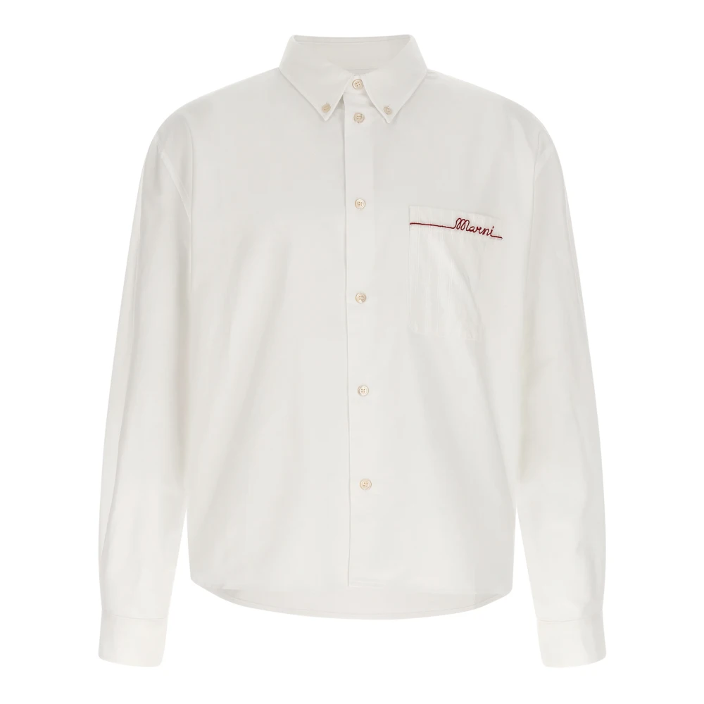 Marni Men's White Casual Shirts, Xl, Asymmetric Cotton Shirt