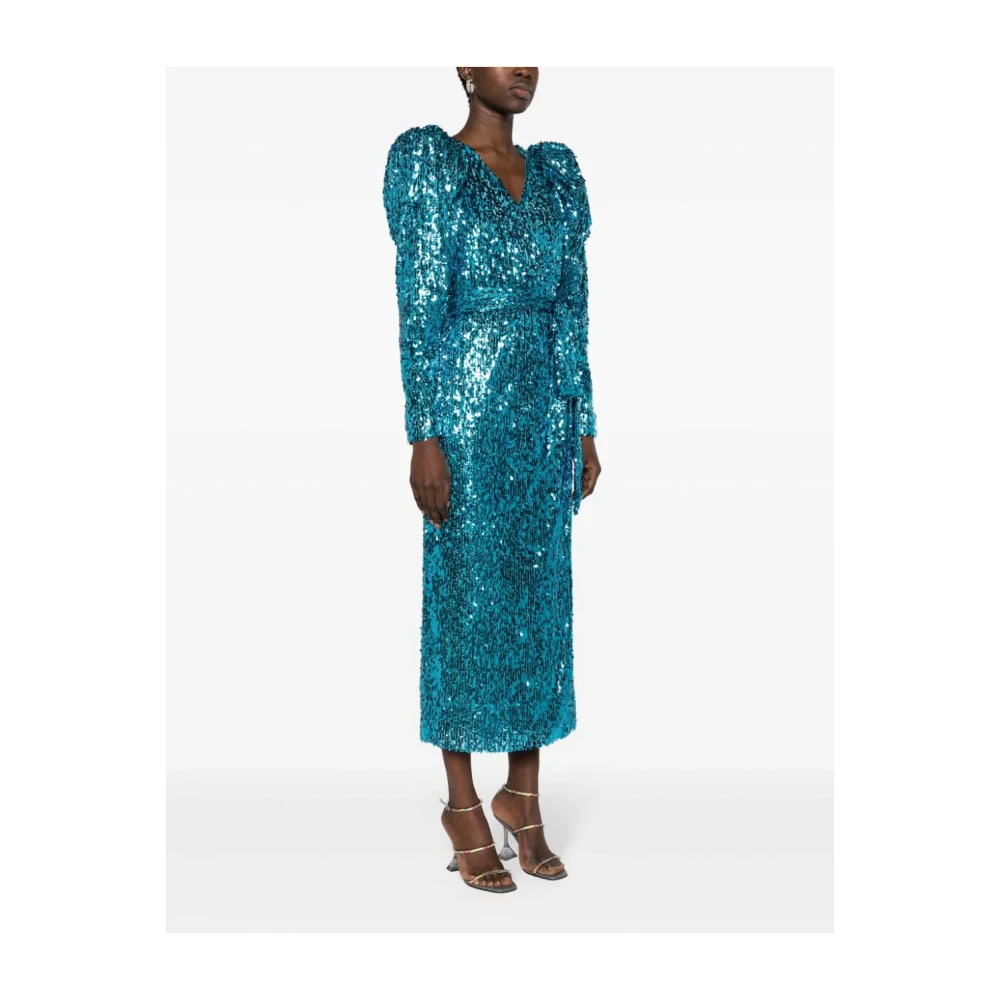 Rotate Birger Christensen Blauwe V-hals Jurk met Strikceintuur Blue Dames