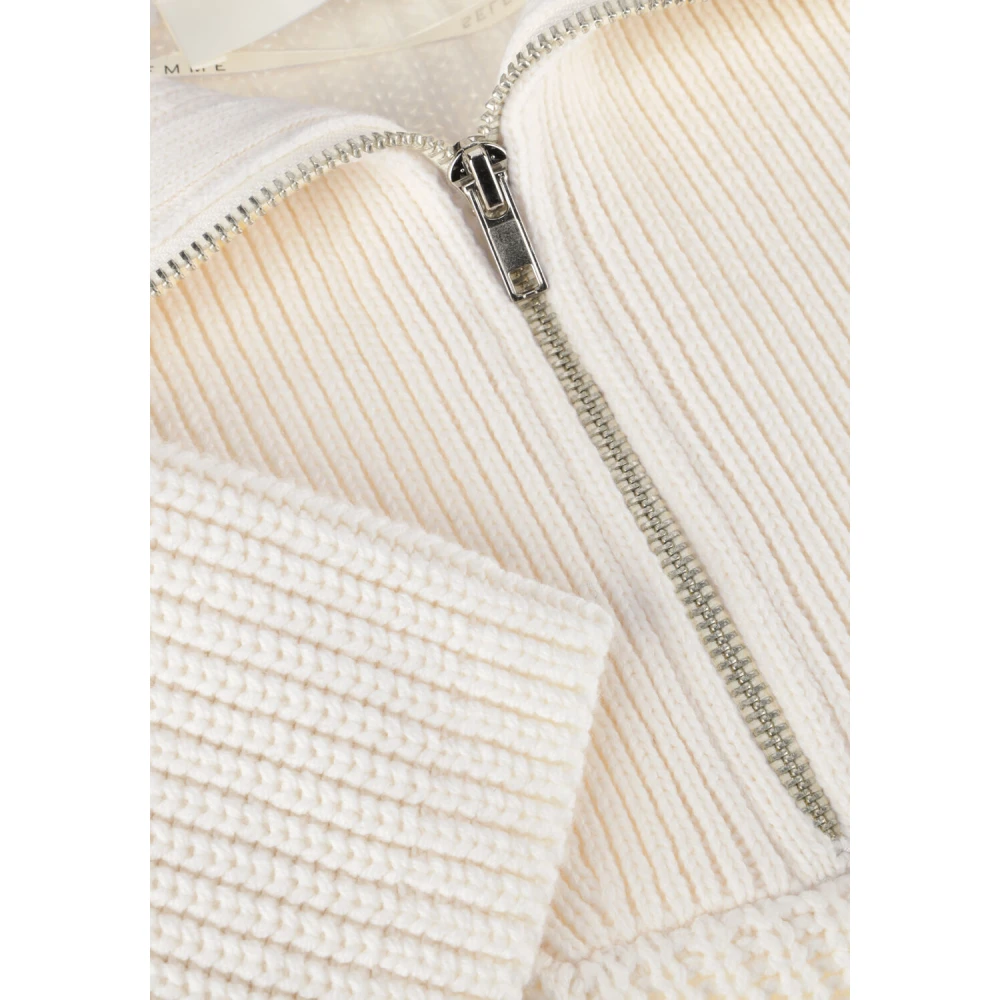 Selected Femme Off White Knit Half Zip Sweater Beige Dames