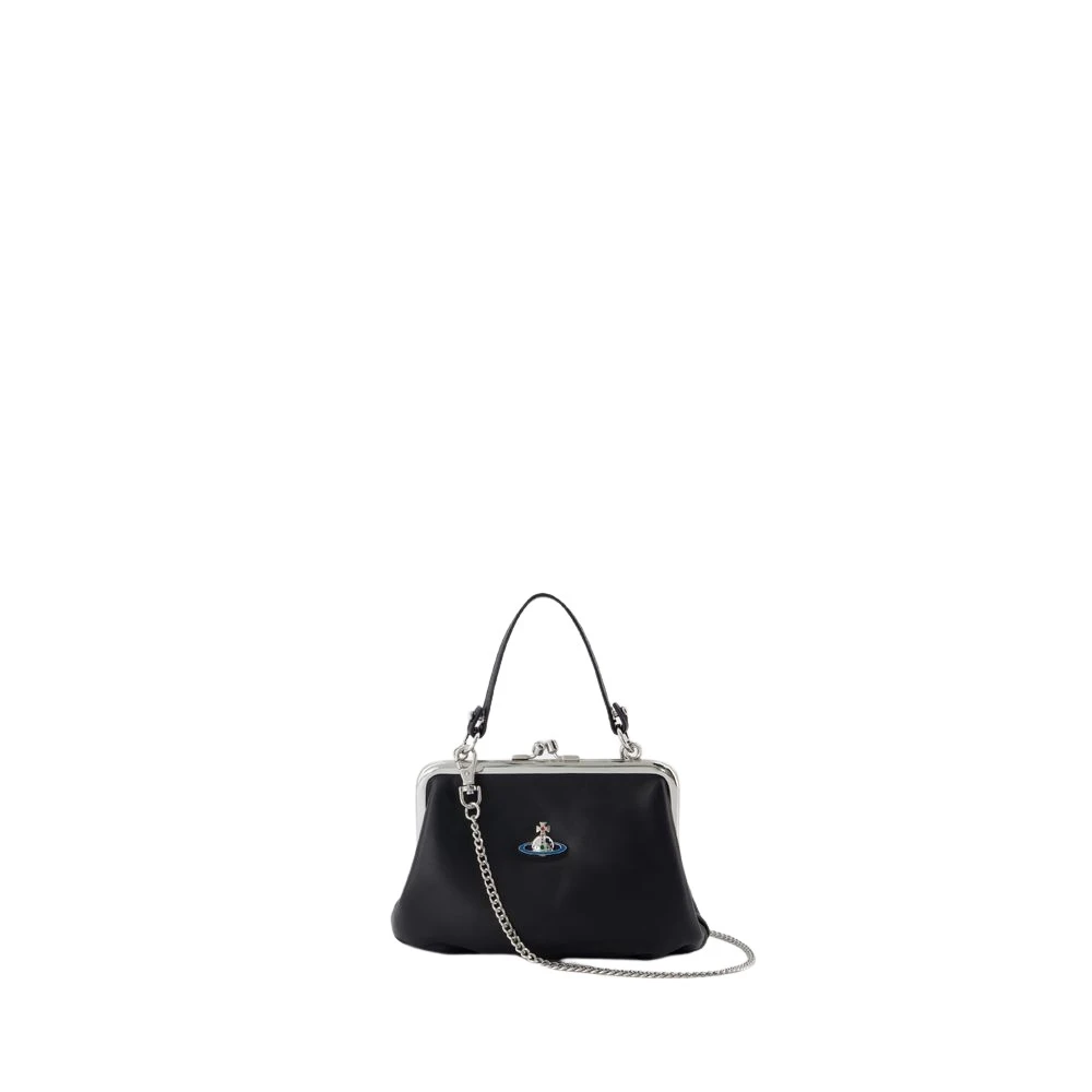 Vivienne Westwood Zwarte leren frame portemonnee met ketting Black Dames