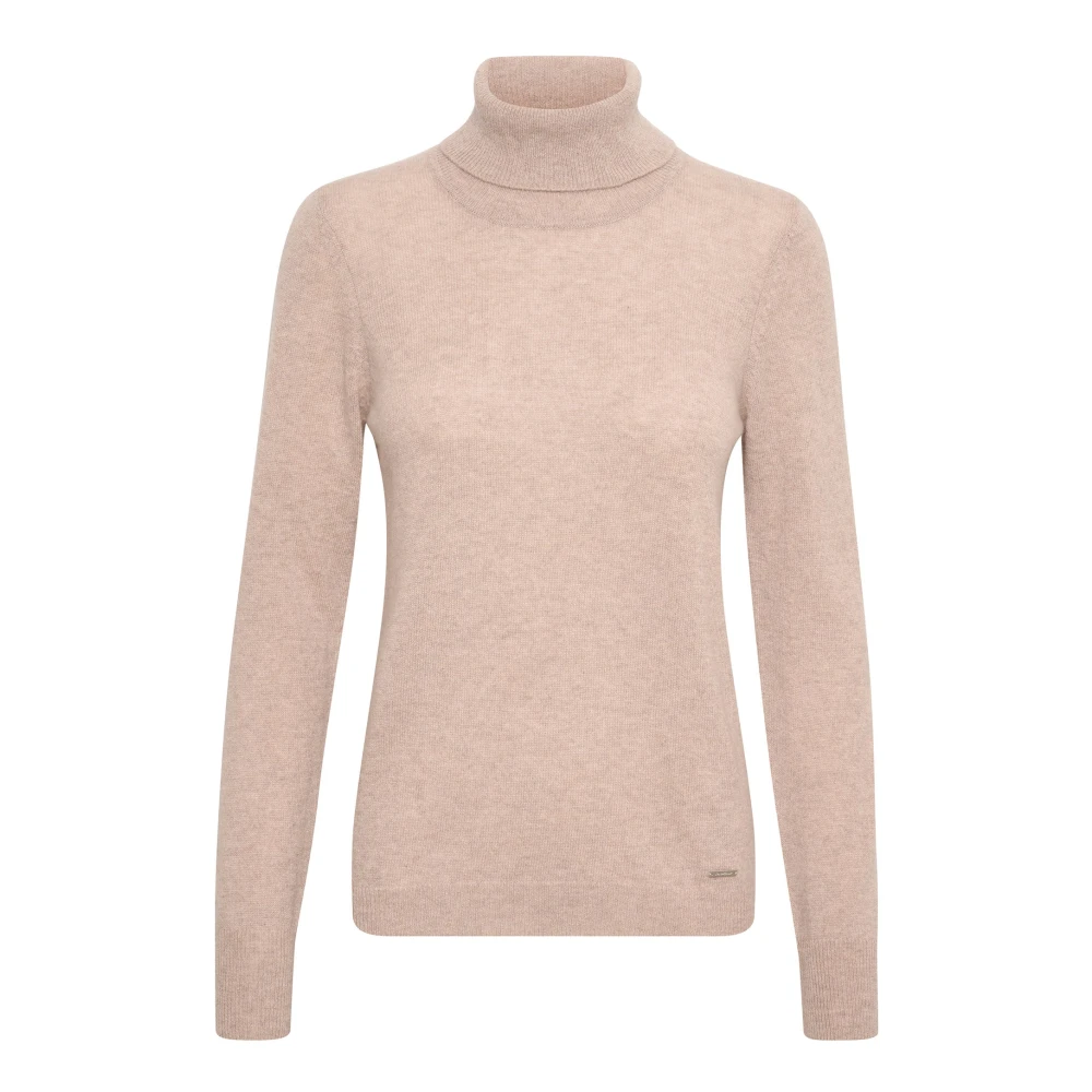 Inwear Women's Pink Soft Cashmere Rollneck Pullover Beige Melange - Cashmere Knitwear - S/M - Knitwear