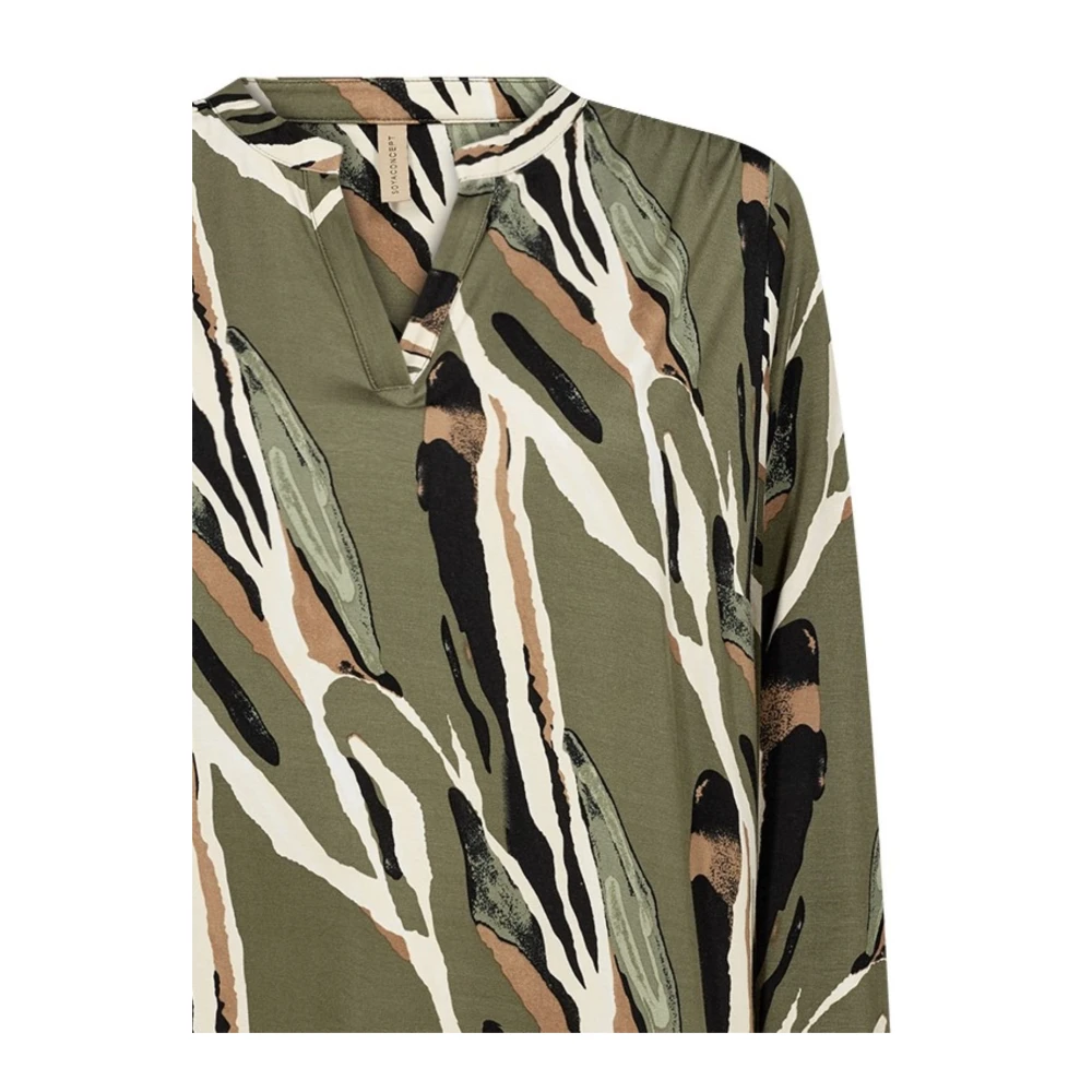 Soyaconcept Groene Bedrukte Top met Split Hals Green Dames
