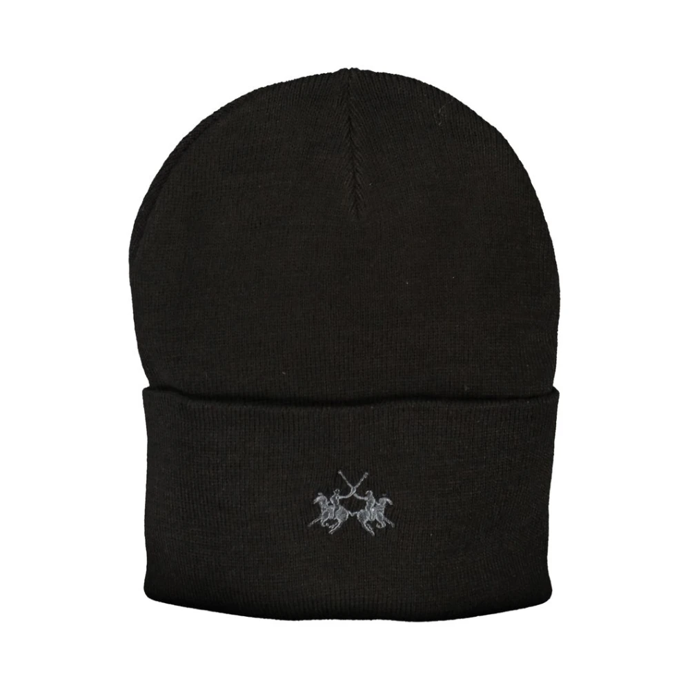 LA MARTINA Zwarte Polyester Hoed met Borduurwerk Black Heren