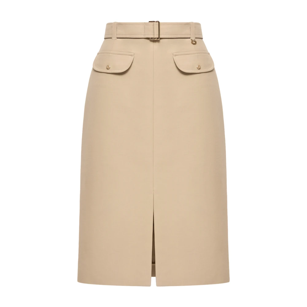 Moncler , Midi Skirts, Female, Beige, 3XS, Jupe Droite Ceinturée Beige Sable