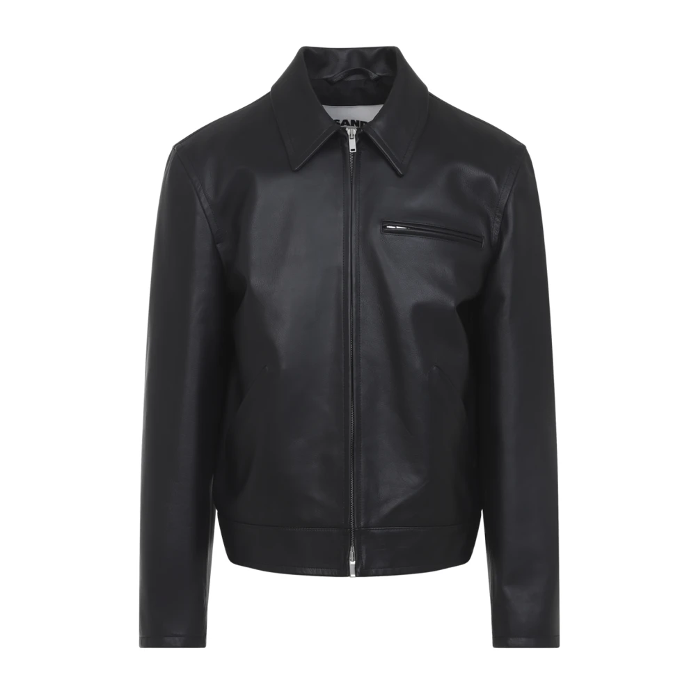 Jil Sander Men's Black Leather Zip-Front Jacket