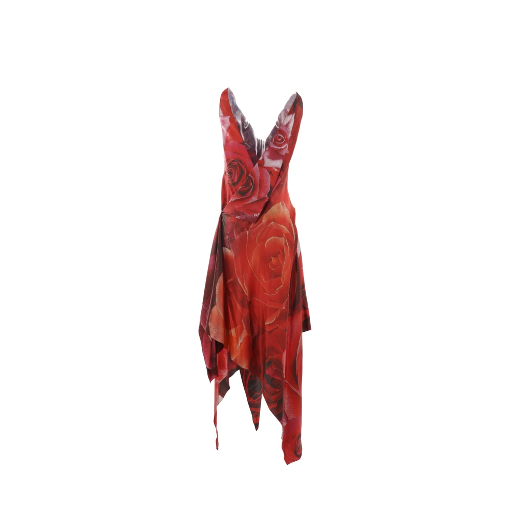 Roberto Cavalli Rode Tuinroos Print Midi Jurk Red Dames