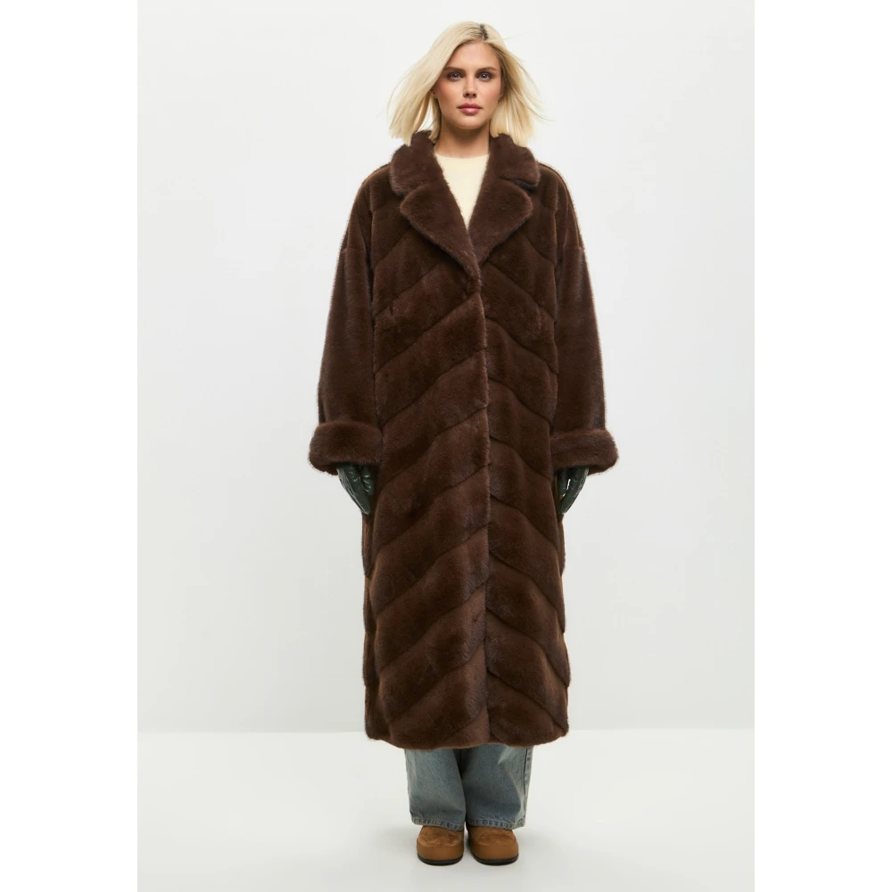 Cesare Gaspari Oversized Faux Fur Coat Bruin Brown Dames