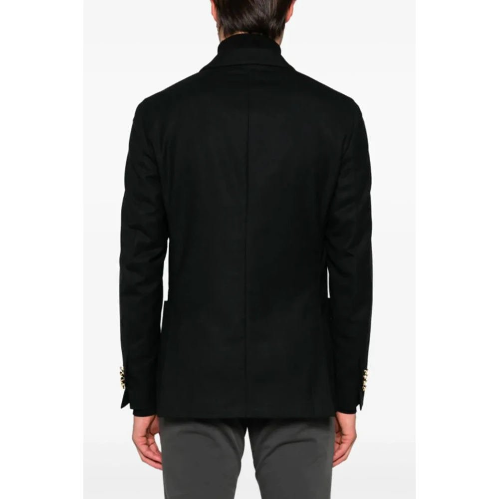 Lardini Zwart Wollen Blend Double-Breasted Jas Black Heren