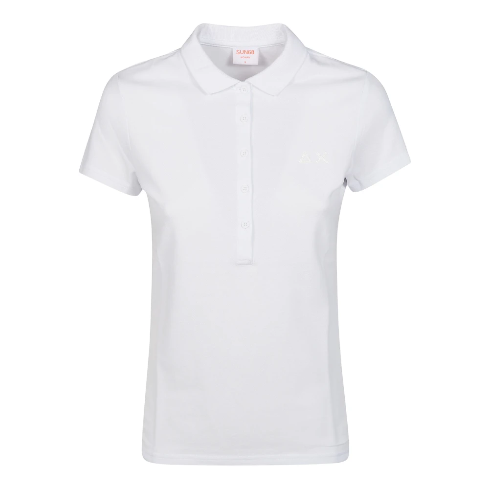 Sun68 Logo Strass Polo Shirt White Dames