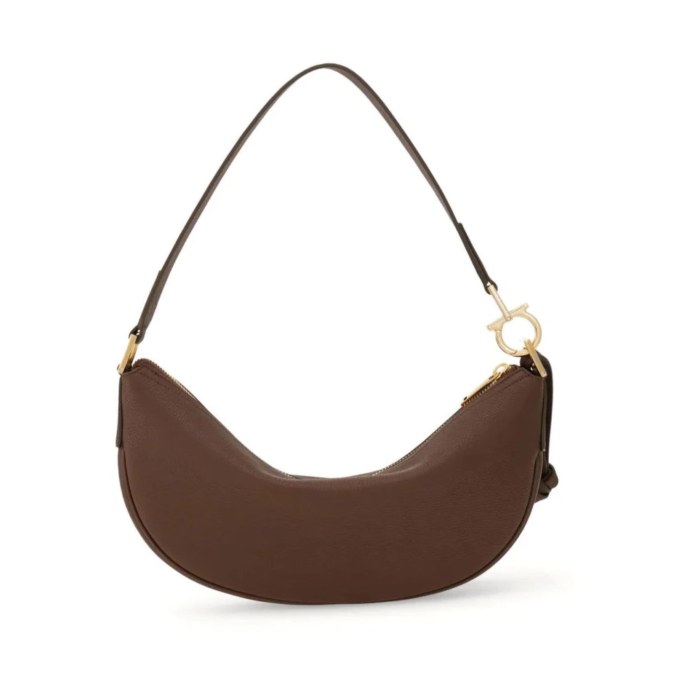 Salvatore Ferragamo Bruine Halvemaan Hobo Tas Brown Dames