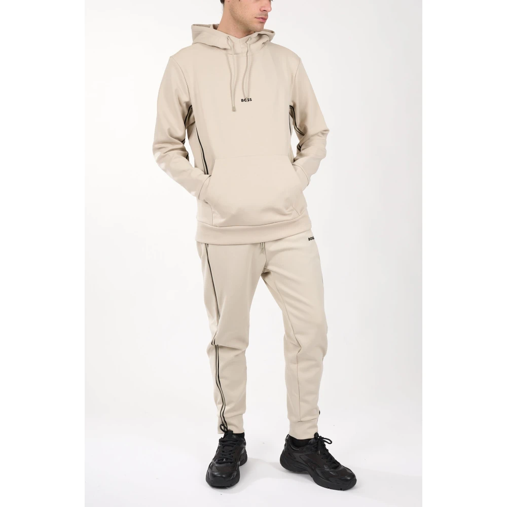 Hugo Boss Katoenen Hoodie met Frontlogo Beige Heren