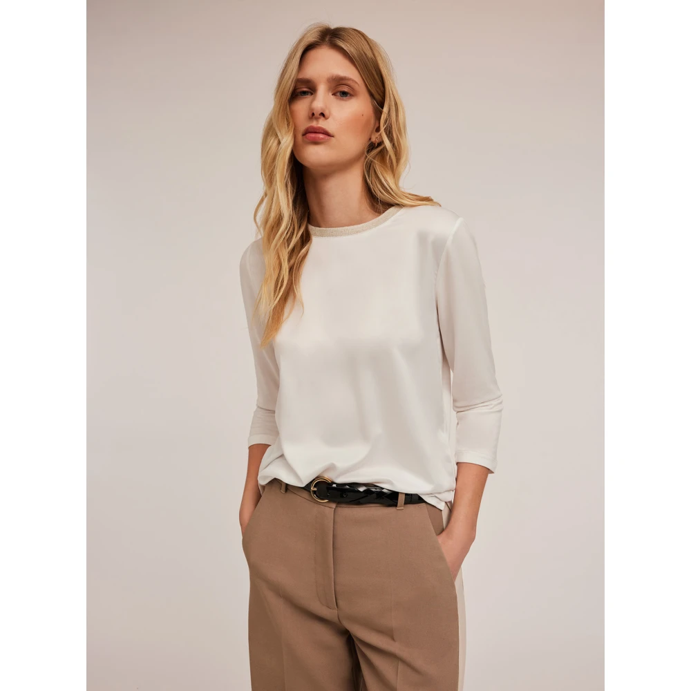 Motivi Basic T-shirt gemaakt van twee materialen White Dames