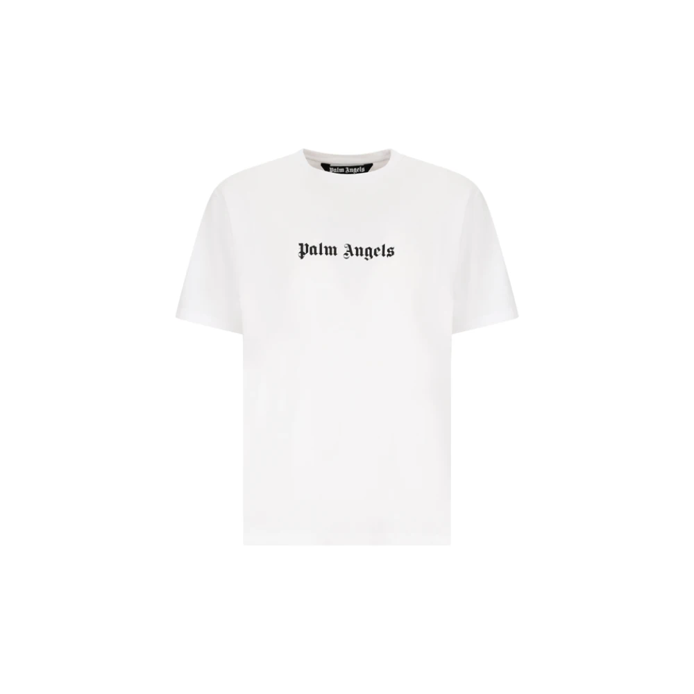 Palm Angels Mannelijk Wit Tops Heren, Xl, Katoen, Classic Logo Slim T-Shirt