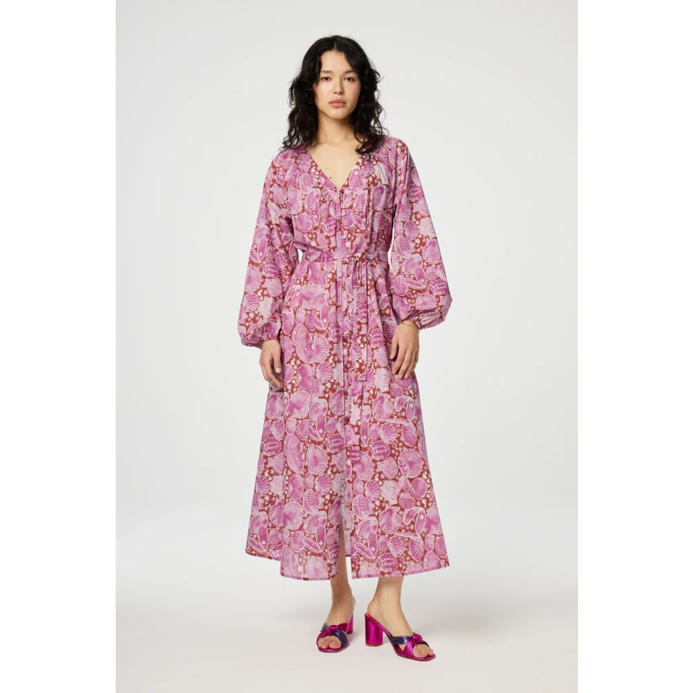 Fabienne Chapot Rode Roze Bloemen Maxi Jurk Pink Dames