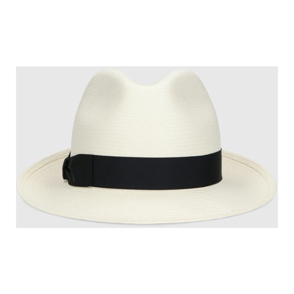 Borsalino Kleurrijke Panama Hoed met Medium Rand White Dames