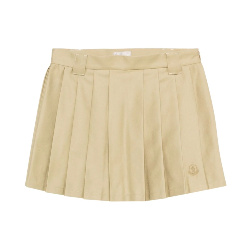Moncler Women's Gray Short Skirts,, Embroidered Logo Pleated A-Line Skirt Extra Small