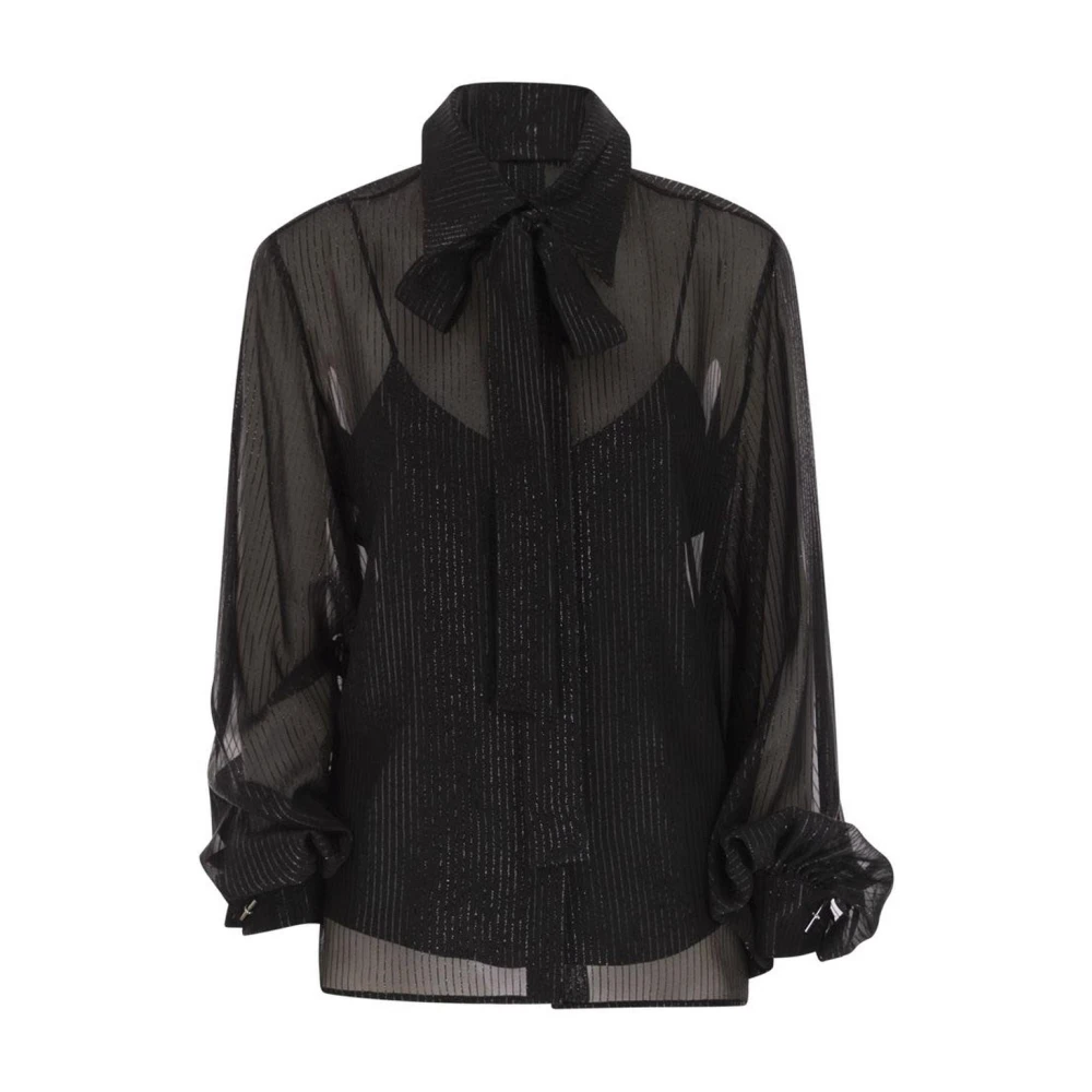 Max Mara Black Blouses, Female, 2XS, Sheer Striped Pussybow Blouse