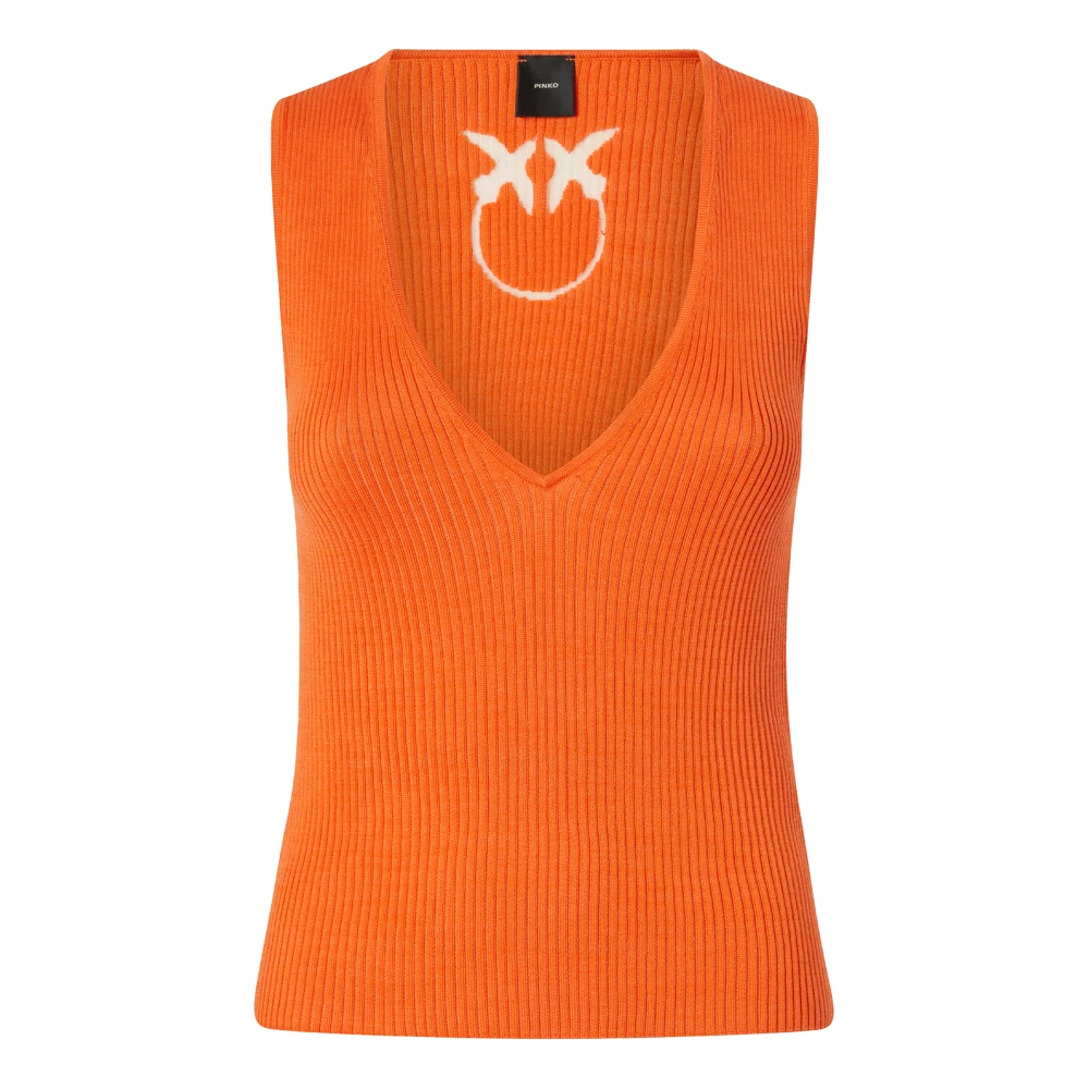Pinko Women's Orange Sleeveless Tops, Xs, Transparent Logo Cotton Top Set