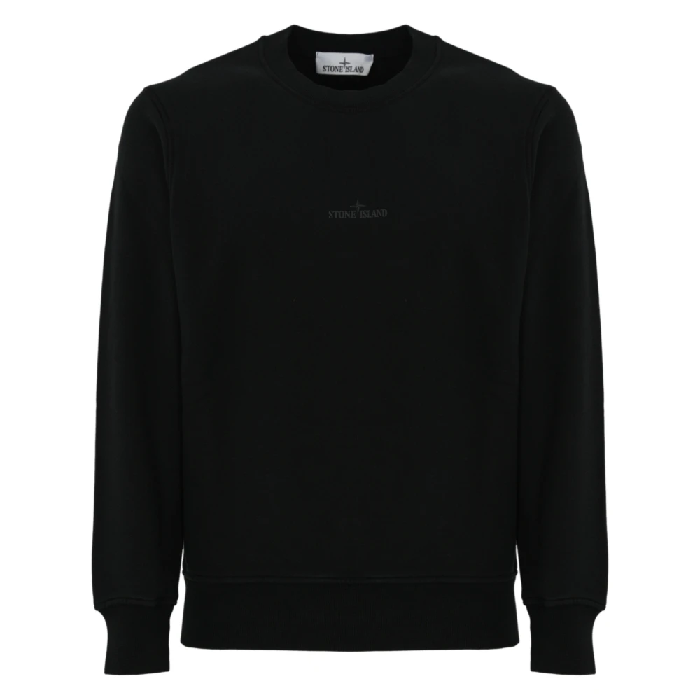 Stone Island Zwarte Katoenen Trui Logo Print Black Heren