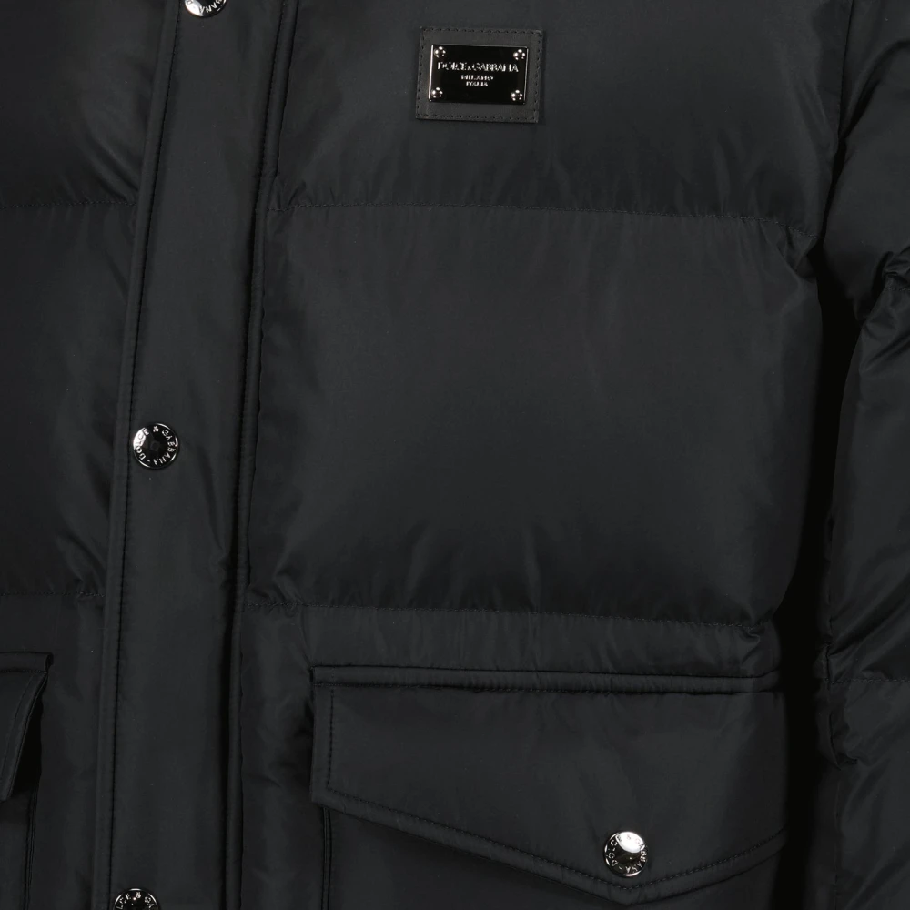Dolce & Gabbana Gewatteerde Winterjas met Logo Plaque Black Heren