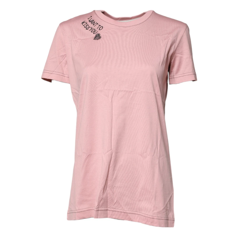 Dolce & Gabbana Women's Pink T-Shirts, Xl, Logo Print Cotton T-Shirt