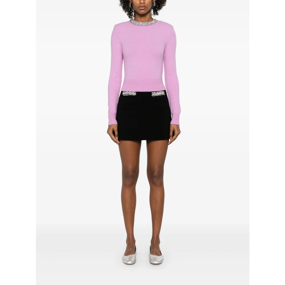 Self Portrait Roze Gebreide Trui met Diamant Kraag Pink Dames