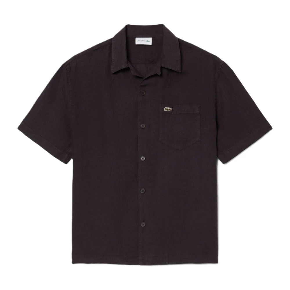 Lacoste Men's Brown Short Sleeve Shirts, Xl, Relaxed Fit Linen Shirt