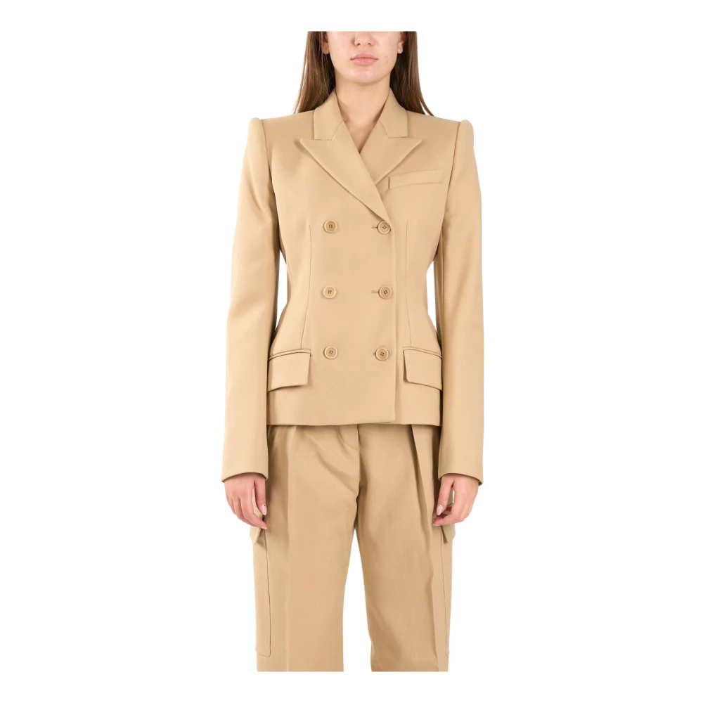 SPORTMAX Dubbelbreasted katoenen en viscose jas Beige Dames