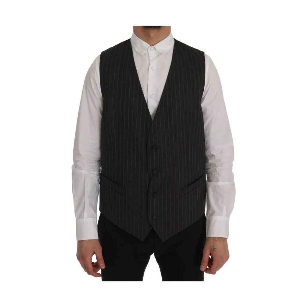 Dolce & Gabbana Men's Gray Wool Pinstripe Formal Vest