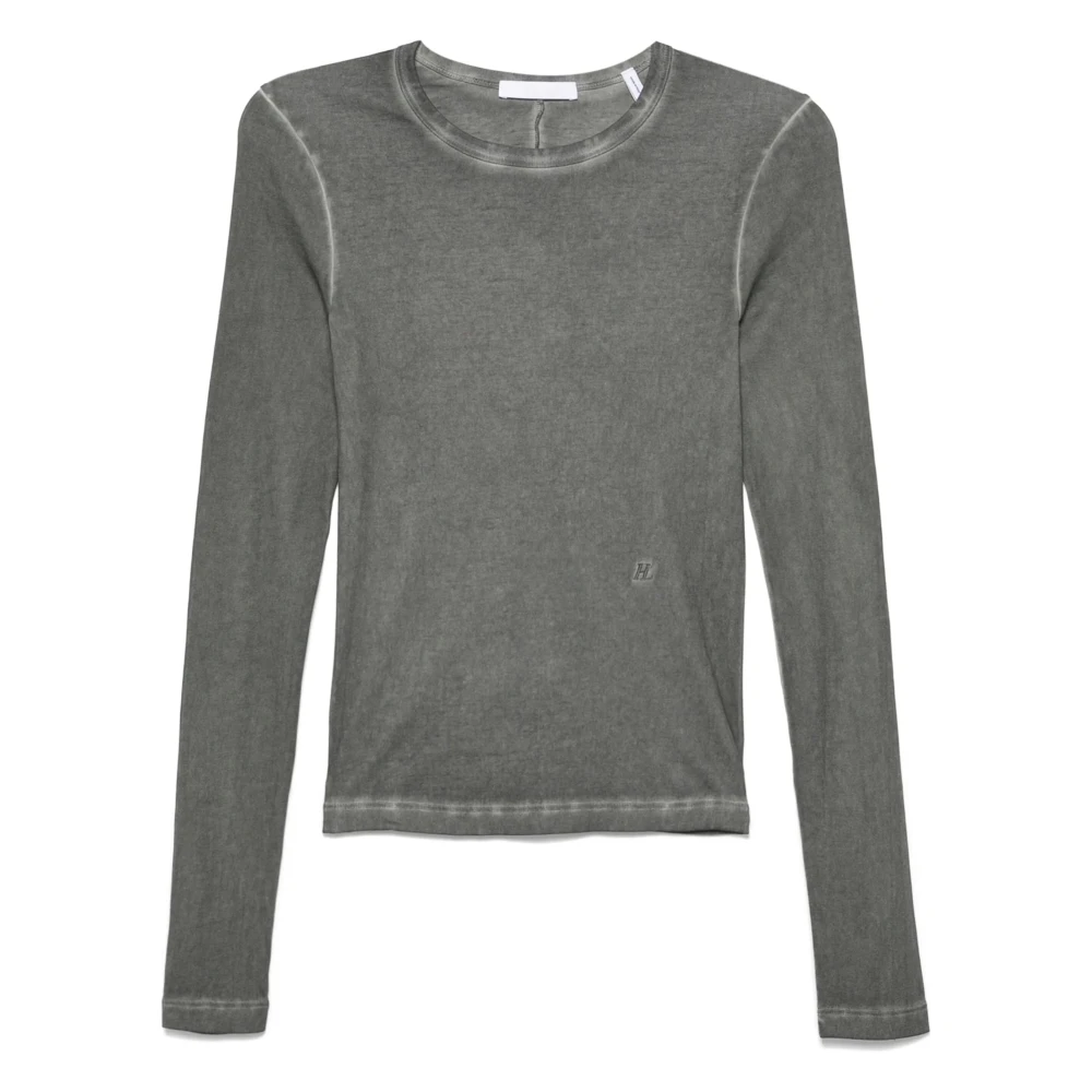 Helmut Lang Geribbelde Crew Neck Longsleeve Top Gray Dames