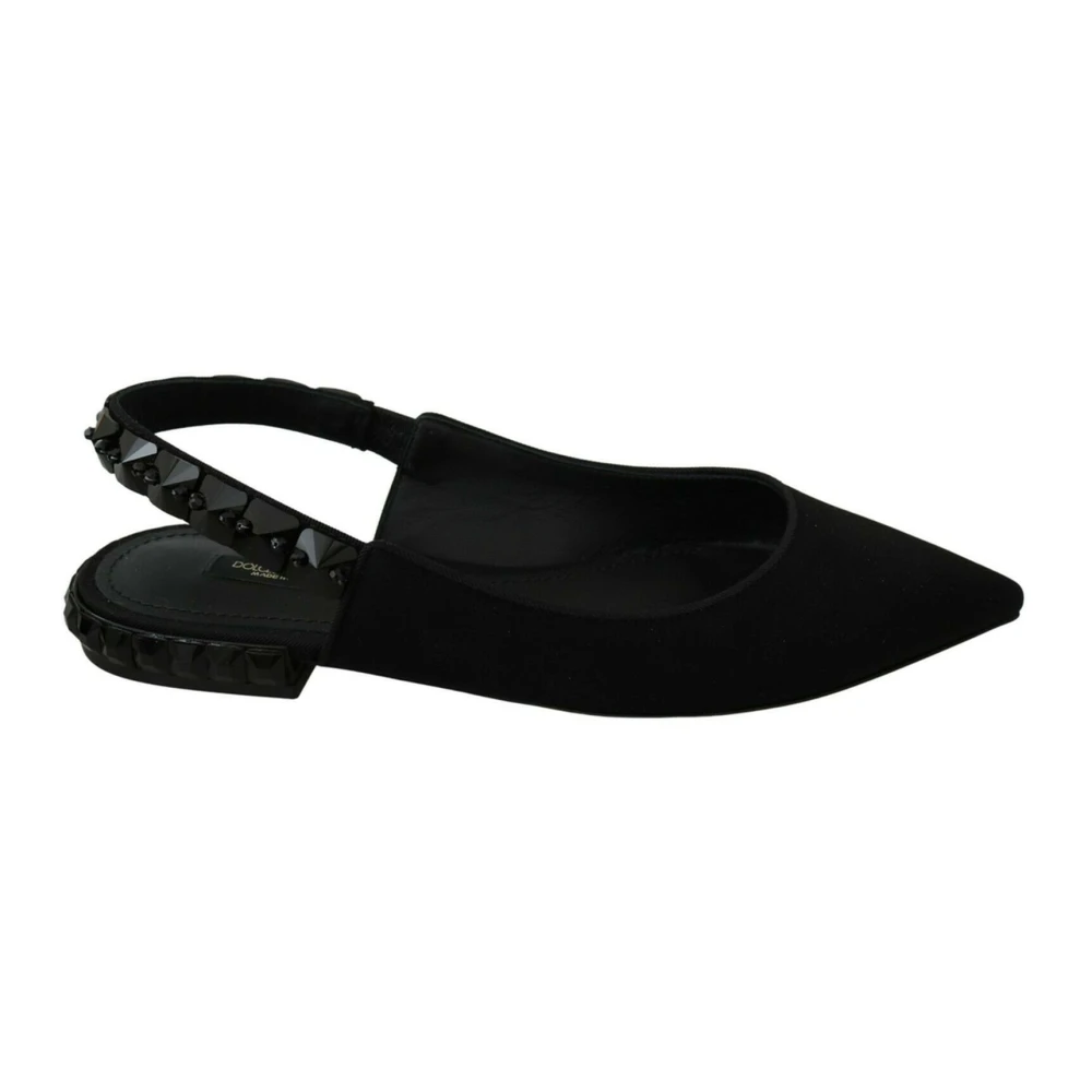 Dolce & Gabbana , Ballerina Shoes, Female, Black, 3 1/2 Uk, Sling Back Flats With Black Crystals