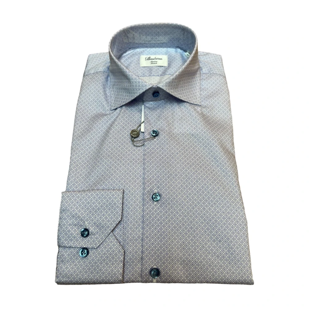 Stenströms Blauwe Bedrukte Twill Overhemd met Cut Away Kraag Blue Heren