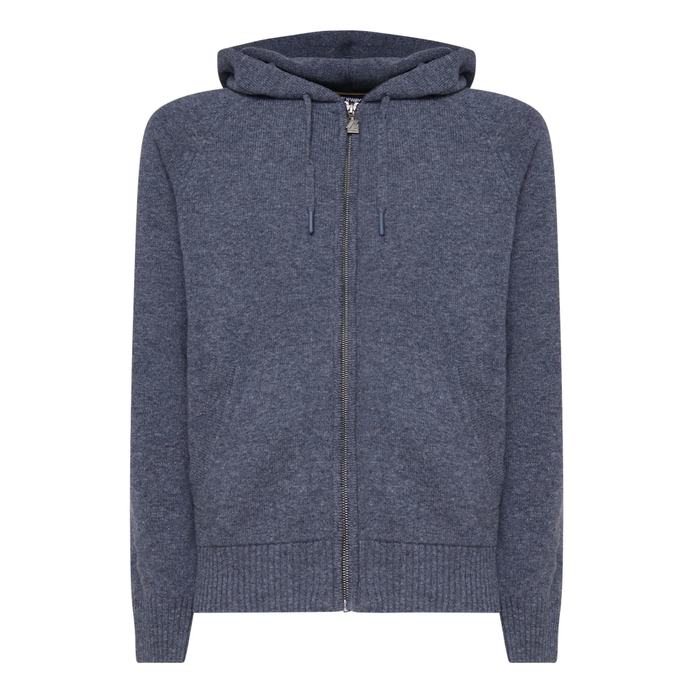 K-way Blauwe Fusion Wol Hooded Rits Sweater Blue Heren