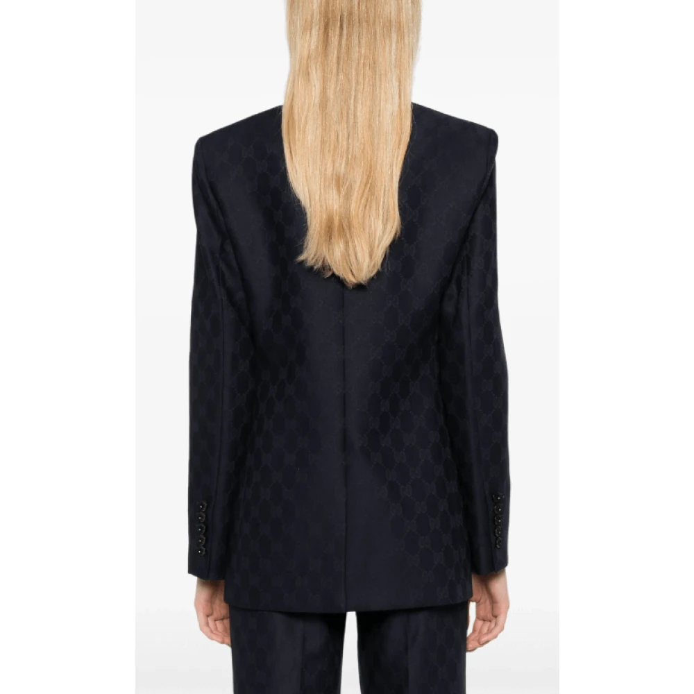 Gucci Blauwe wollen blazer met GG-jacquard Blue Dames