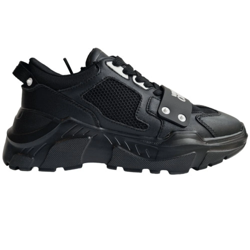 Versace Jeans Couture Men's Black Sneakers,, Speedtrack Leather Mesh Trainers Size 7 Uk