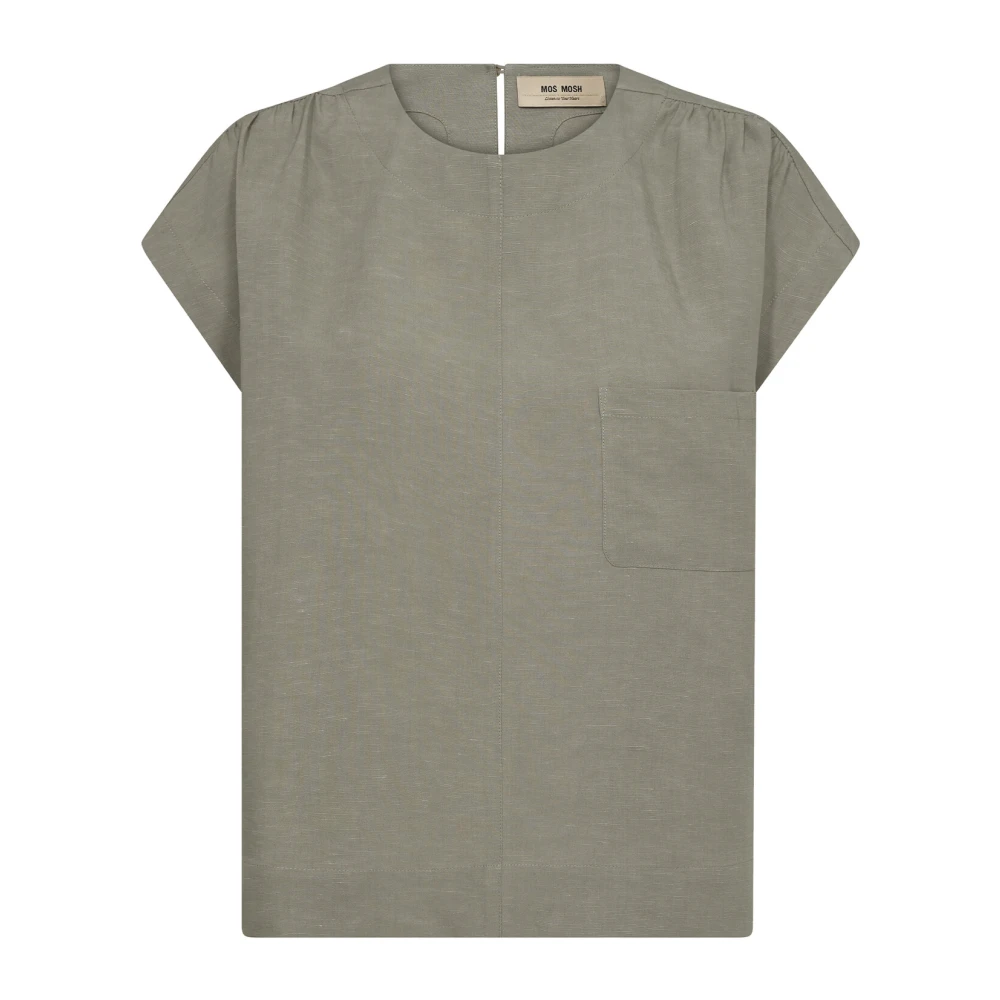 MOS MOSH Elegante Blouse met Plooien en Sleutelgatdetail Gray Dames