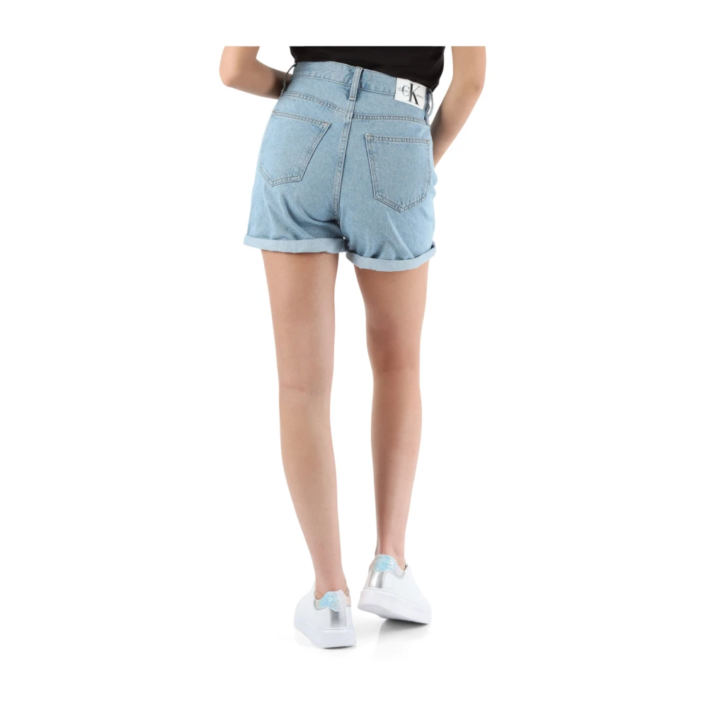 Calvin Klein Jeans Denim Mom Fit Shorts met Vijf Zakken Blue Dames