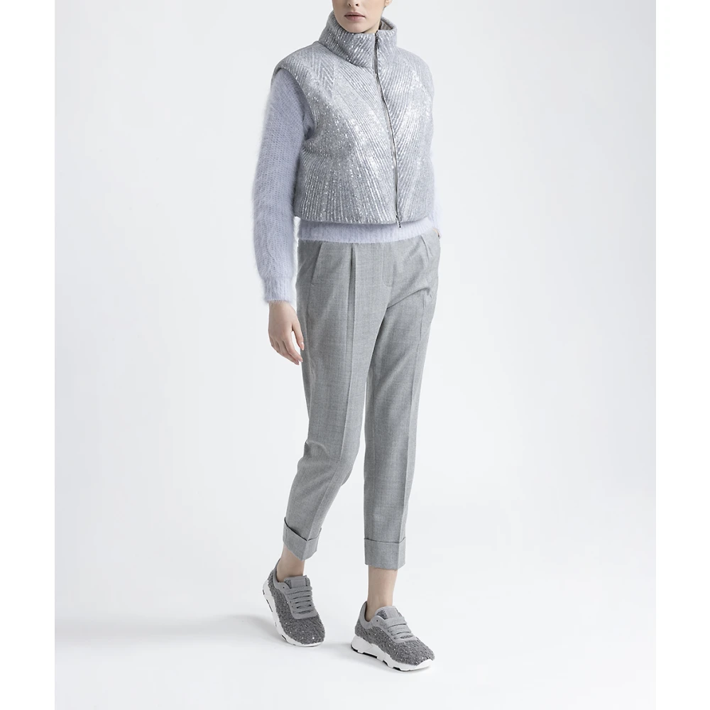 PESERICO Gecropte gansdonsvest met pailletten Gray Dames