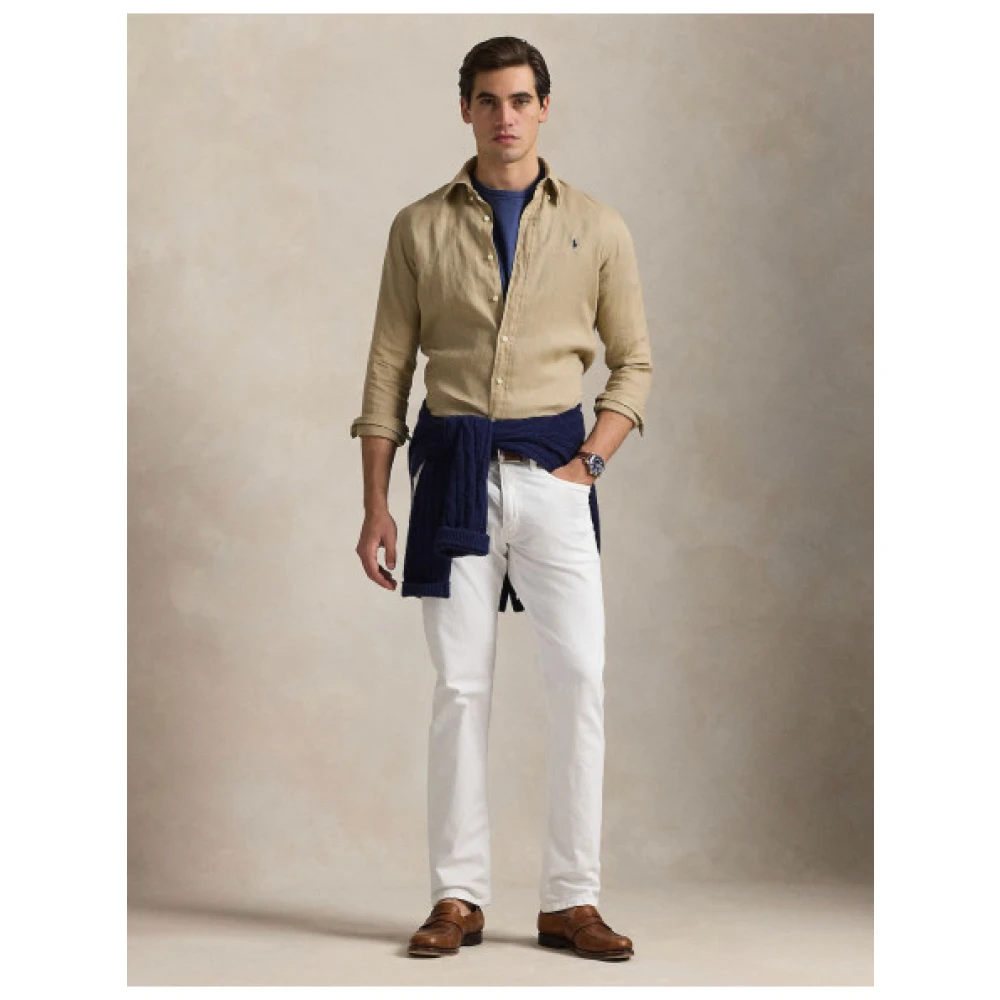 Polo Ralph Lauren Aangepaste Linnen Overhemd Beige Heren