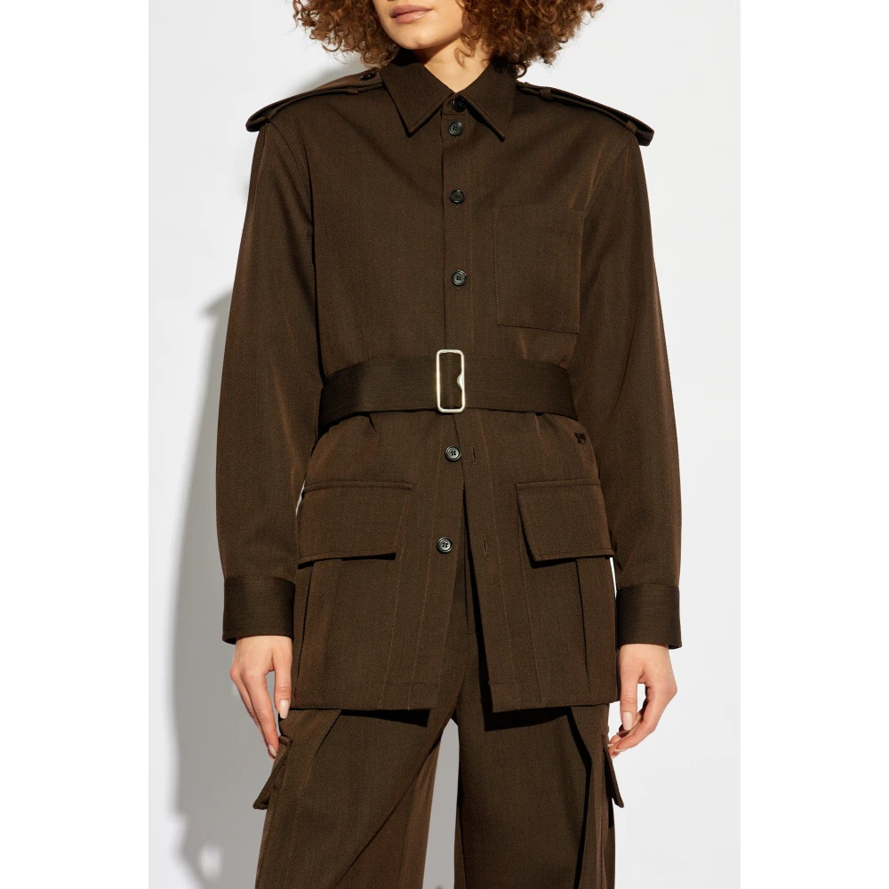 Burberry Wollen shirt met riem Brown Dames