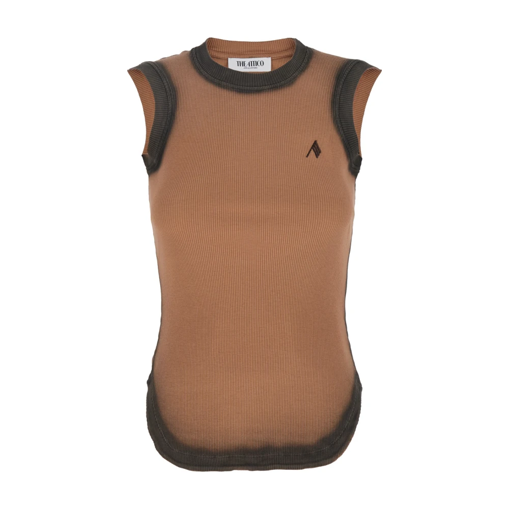 The Attico Beige Crewneck Top met Logo Borduurwerk Beige Dames
