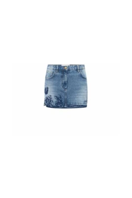 Broderad Blommig Denim Minikjol