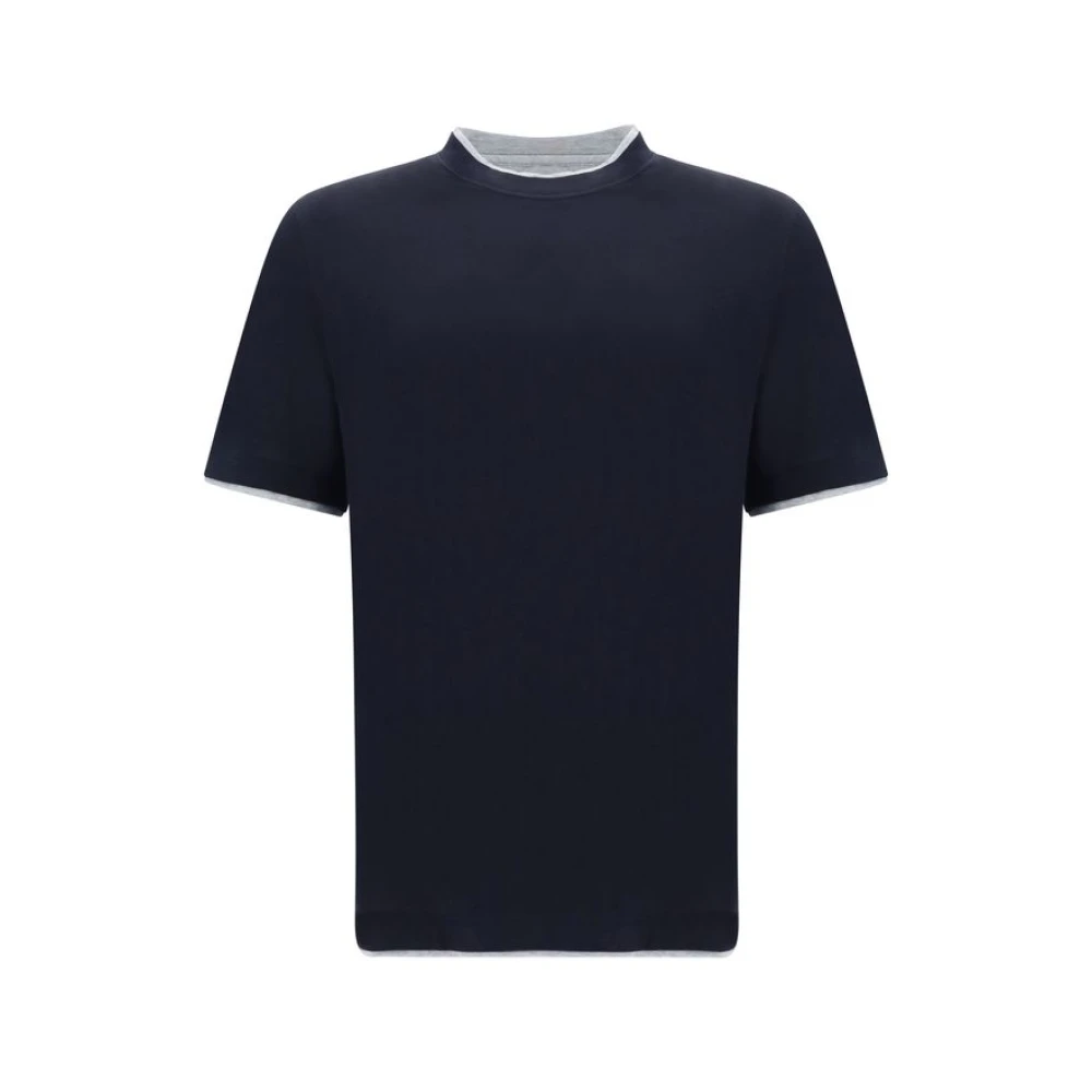 BRUNELLO CUCINELLI Zijden T-shirt Bicolor Ontwerp NorHeren Pasvorm Black Heren