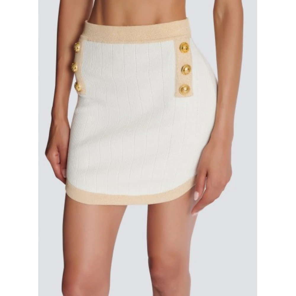 Balmain Korte gebreide rok met gouden randen White Dames