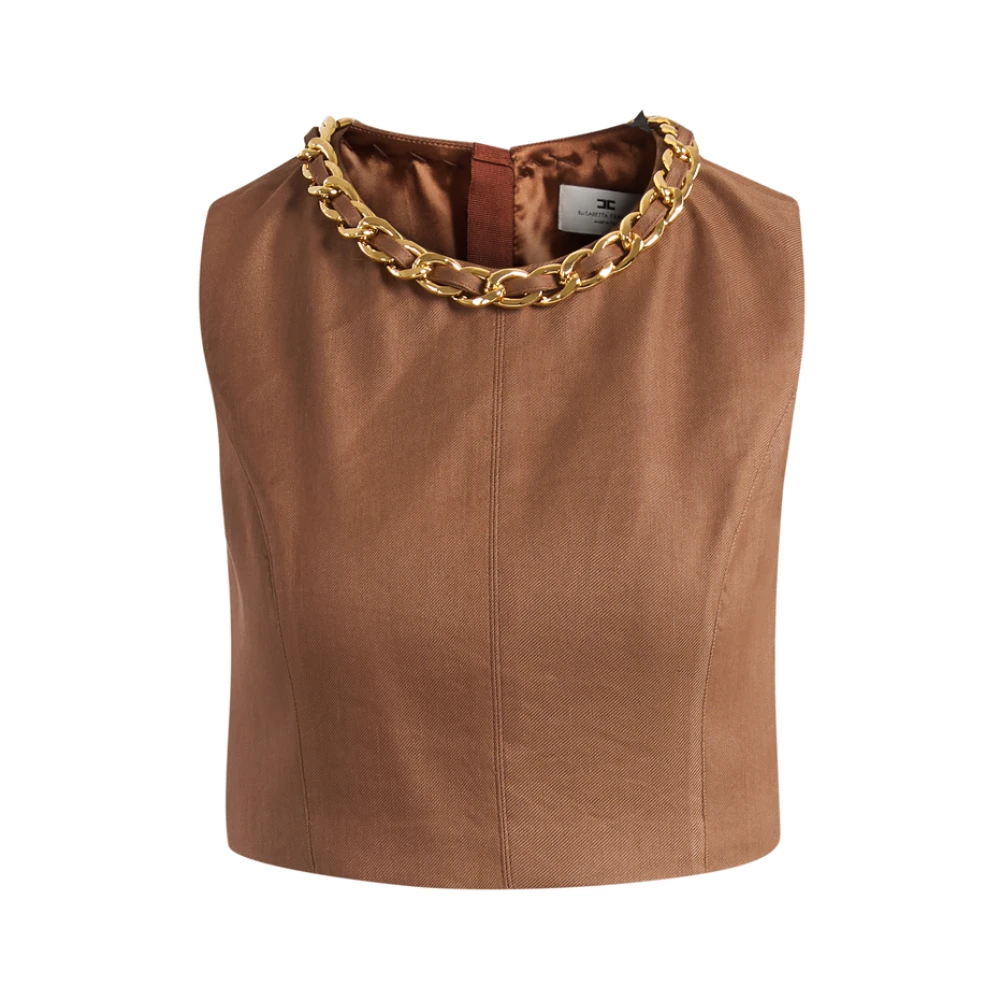Elisabetta Franchi Women's Brown Top Leather - Sleeveless Tops - M - Tops