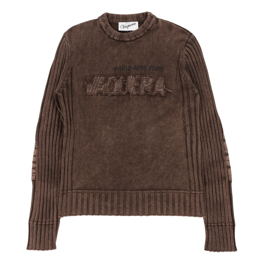 Vaquera Bruine Ribgebreide Trui met Logo Brown Dames