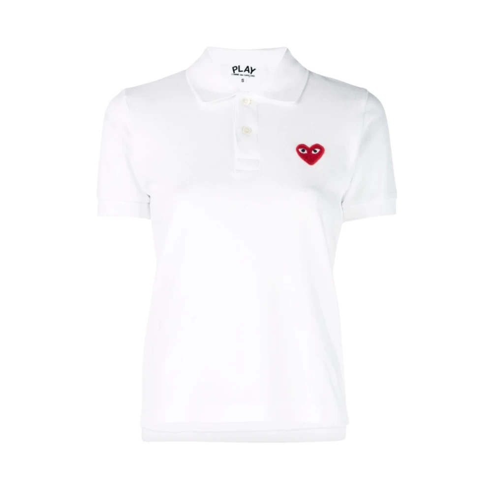 Comme des Garçons Play Röd Hjärta Logo Polo Shirt White, Dam