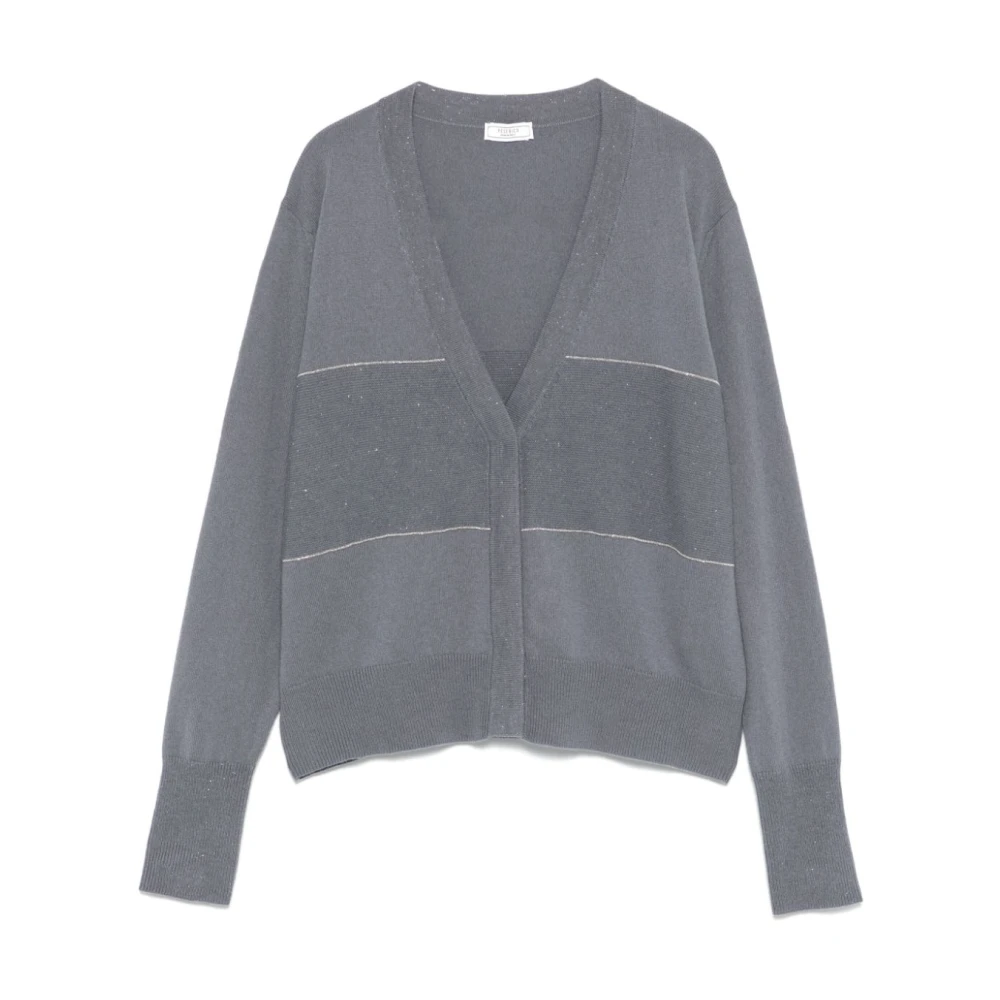 PESERICO Grijze Lurex Detail Cardigan Sweater Gray Dames